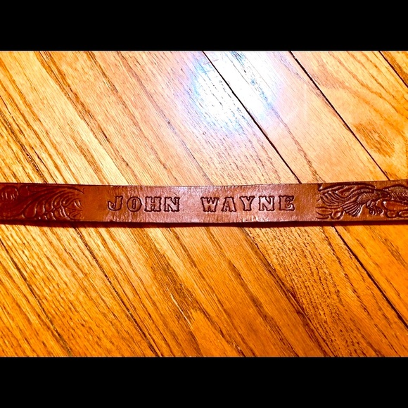 BROWN LEATHER TOOLED BELT ‘JOHN WAYNE’ SIZE 30” UNISEX VINTAGE HANDMADE HANDCRAF - Picture 7 of 11